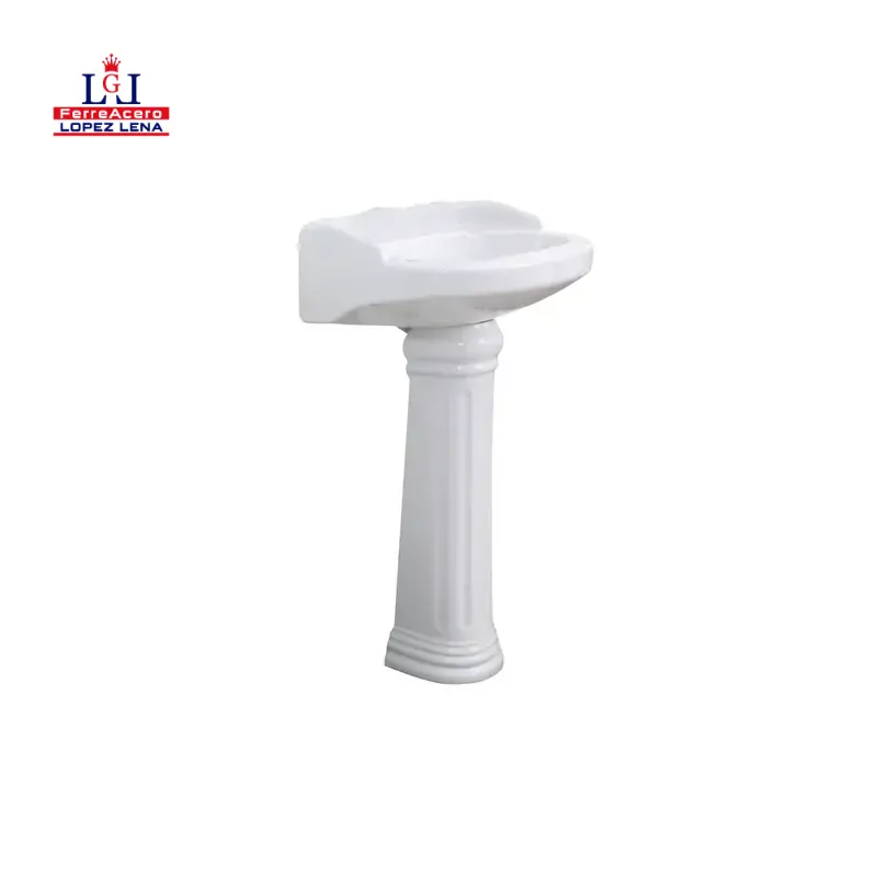 Lavabo Y Pedestal Ceramico Ceramosa Atenas Blanco.