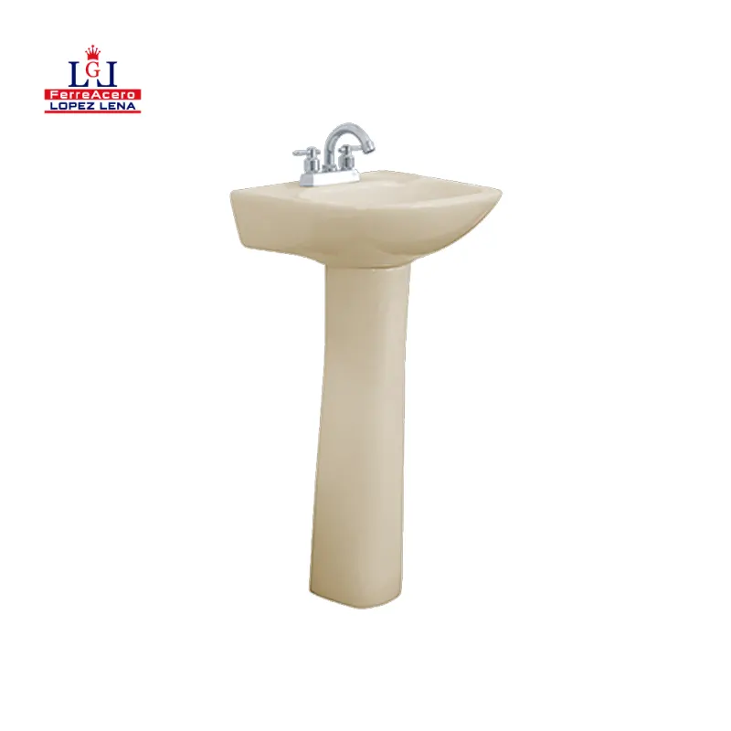 LAVABO Y PEDESTAL CERAMICO CERAMOSA GENOVA MARFIL.