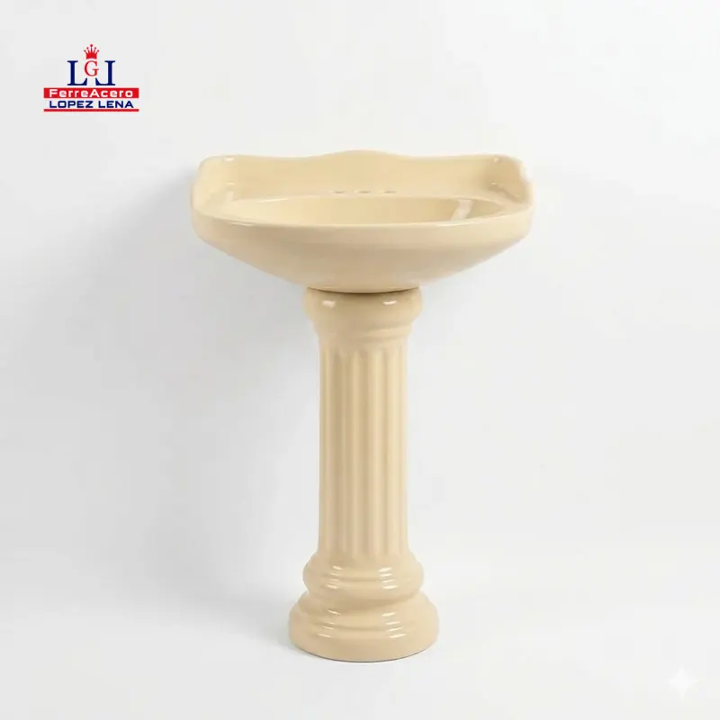 Lavabo Y Pedestal Ceramico Ceramosa Atenas Marfil.